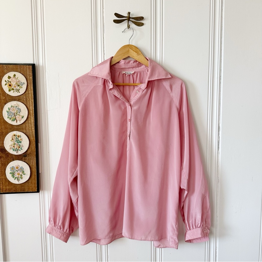 Vintage 1970s Pink Half Button-Up Blouse Large